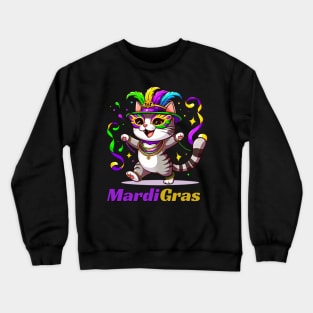 Mardi Gras Cat Kitten Funny Kitty Lover Crewneck Sweatshirt